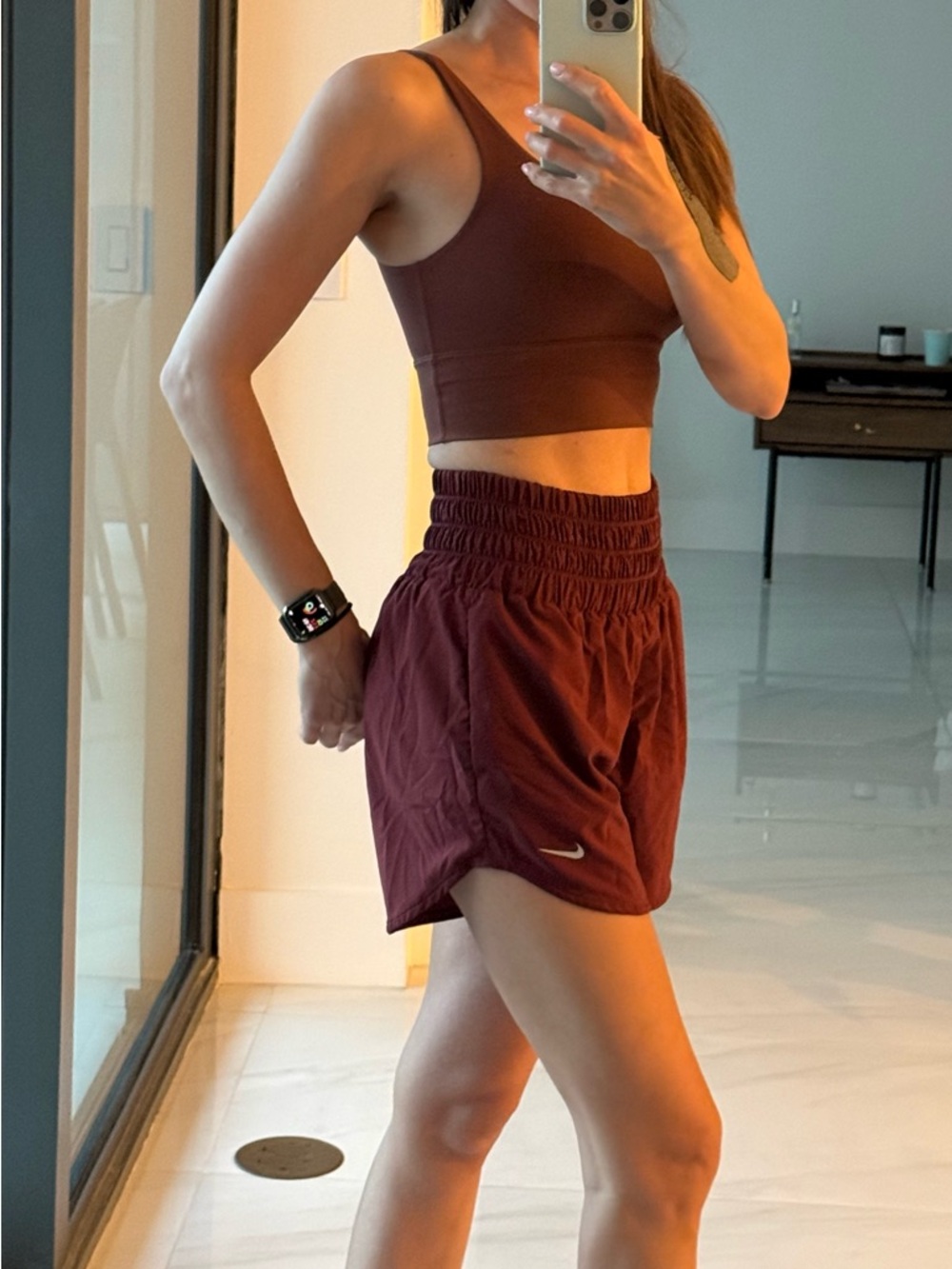 Nike Women's Maroon High-Waist Athletic Shorts + Top